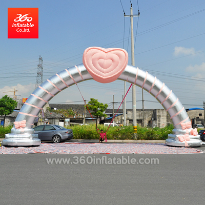 Silver and Pink Romantic Inflatable Advertising Wedding Arch Custom