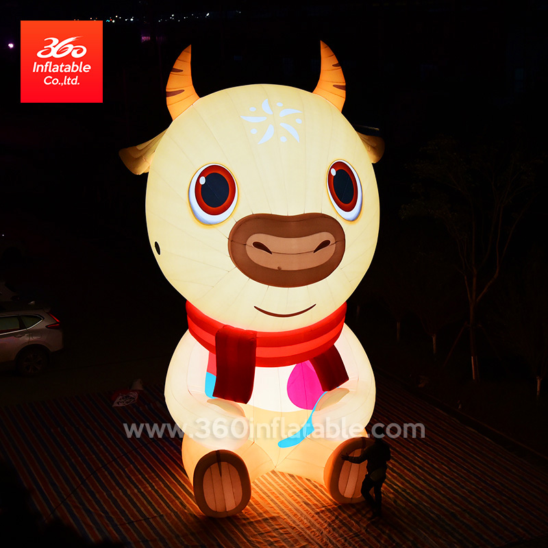 Hot selling LED outdoor inflatable design ox cartoon giant decoration mascot custom light Huge cattle for advertising