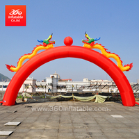 Red Inflatable Arch with Dragon Cartoon Decorations for Advertising