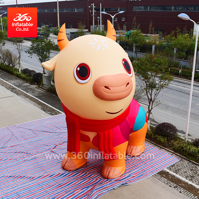 Hot selling LED giant decoration outdoor inflatable design cartoon mascot custom light Huge cattle ox for advertising