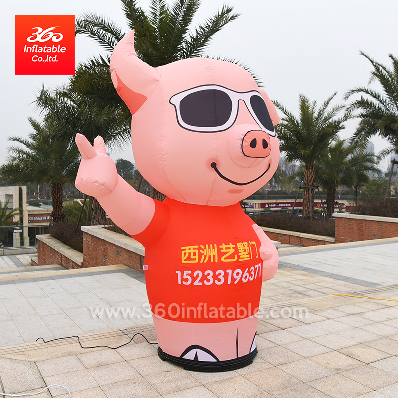 Custom LED lighting cartoon pig air dancer Advertising inflatable Free printing logo lamp post Outdoor welcomes lamp 